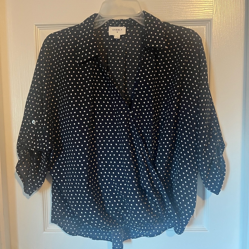 Everly Navy and White Polka Dot Blouse